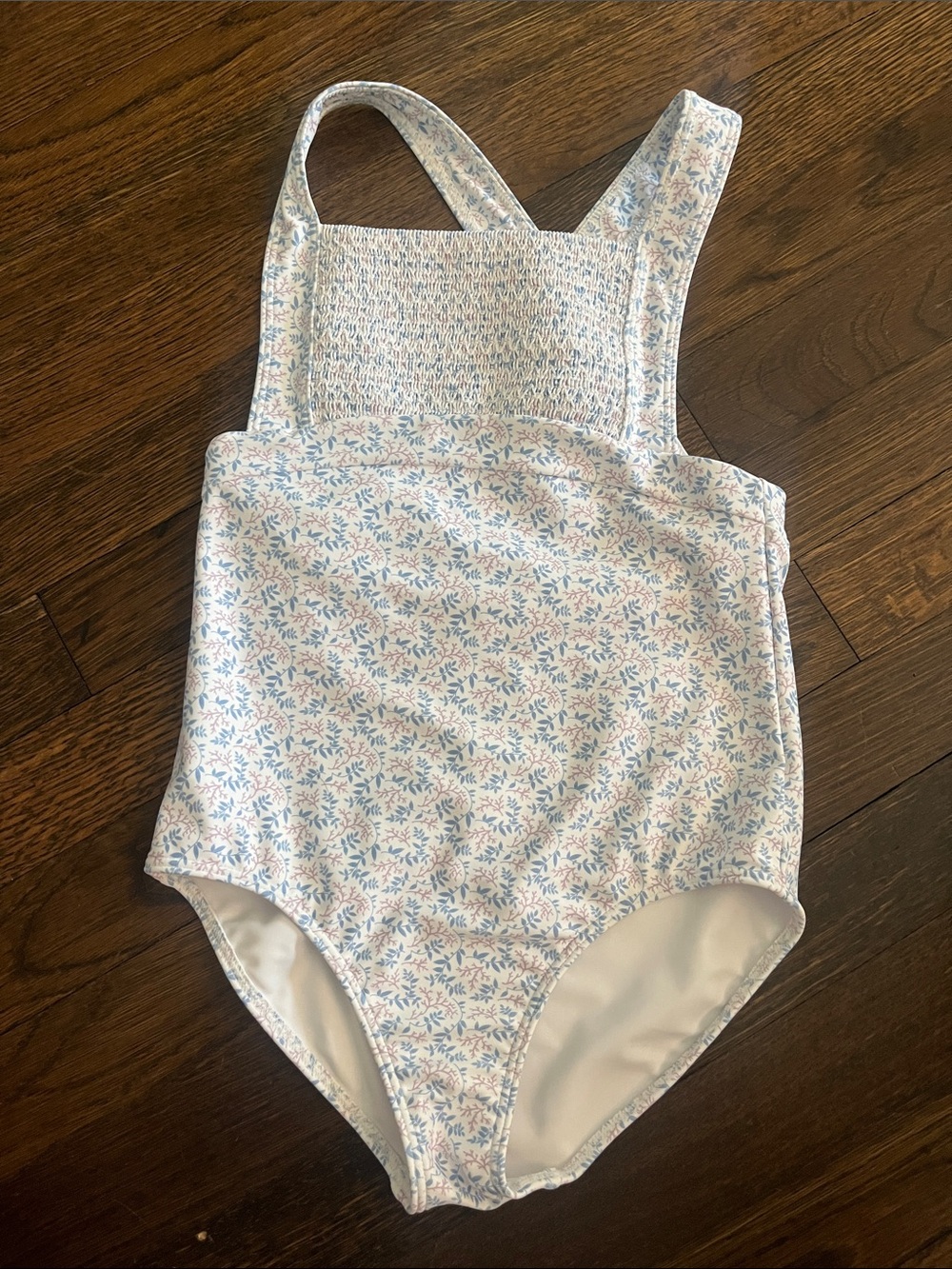 Minnow swim - Girls Floral One-Piece Swimsuit in Light Blue and Pink size 10